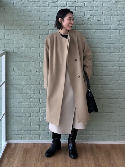 インディヴィ ノーカラーコート セール】【ウール】コクーン