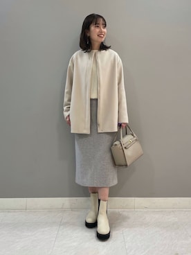 「インディヴィ」｜「アイテム（ノーカラーコート）」を使った、INDIVI(SHOP STAFF)さん（レディース・160cm）の冬コーディネート