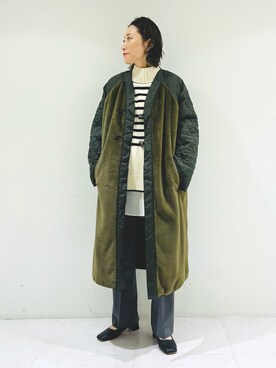 「カーキアウター」｜「アイテム（その他アウター）」を使った、INDIVI(SHOP STAFF)さん（レディース・158cm）の秋コーディネート