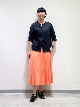 「リネンシャツ」｜「アイテム（その他）」を使った、INDIVI(SHOP STAFF)さん（レディース・168cm）の夏コーディネート