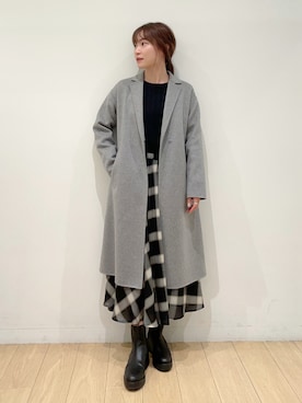 「153cm」｜「アイテム（チェスターコート）」を使った、INDIVI(SHOP STAFF)さん（レディース・153cm）の冬コーディネート