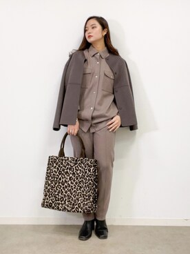 「ブラウンコーデ」｜「アイテム（ノーカラーコート）」を使った、INDIVI(SHOP STAFF)さん（レディース・160cm）の冬コーディネート