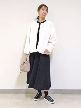 「インディヴィ」｜「アイテム（ノーカラーコート）」を使った、INDIVI(SHOP STAFF)さん（レディース・165cm）の秋コーディネート