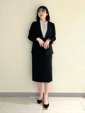 「インディヴィ」｜「アイテム（ノーカラージャケット）」を使った、INDIVI(SHOP STAFF)さん（レディース・152cm）の冬コーディネート