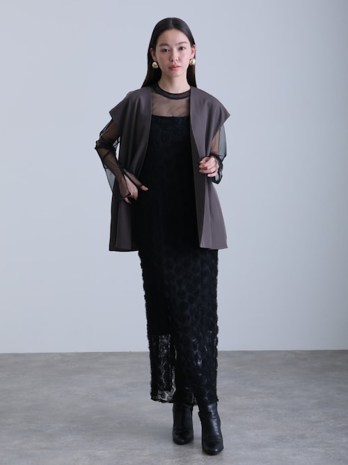 セール】ローズ レース セパレートペンシルドレス ロング&袖あり