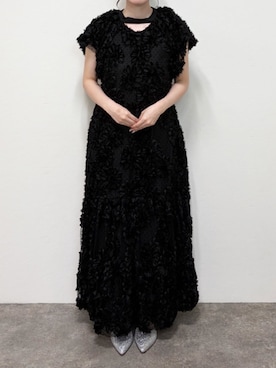 「atlo（アトロ）のミモレ丈&袖あり フォーマル  セレモニー 結婚式二次会 パーティードレス お呼ばれ オケージョンドレス 同窓会 成人式（ドレス、ブラック系）」を使った、SHOP STAFFさん（レディース・153cm）の夏コーディネート