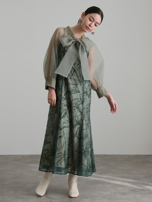 お値下げPourVous オケージョンドレス 結婚式 同窓会 オーガンジー袖あり オケージョンドレス 結婚式 同窓会 パーティードレスオーガンジー袖