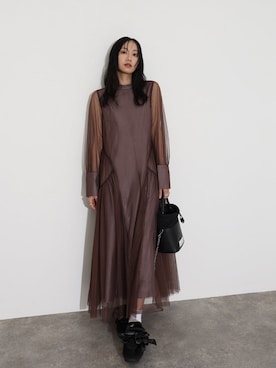 「アイテム（ドレス、ブラウン系）」を使った、SHOP STAFFさん（レディース・162cm）の秋コーディネート