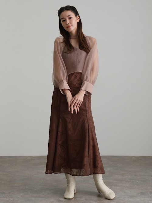 オケージョンドレス 結婚式 同窓会 パーティードレスオーガンジー袖