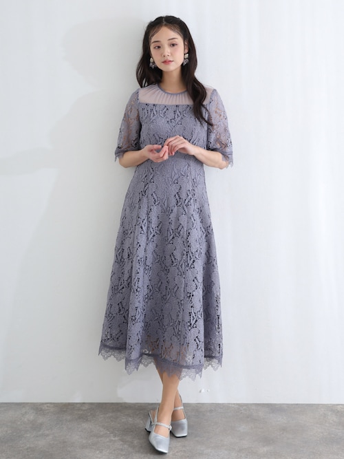 ハウレス ロング&七分袖フォーマルケミカルレースドレスセレモニー結婚式二次会