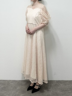 「PourVous（プールヴー）のミモレ&袖あり フォーマル レース フレア シアー オフショル スパンコール セレモニー 結婚式二次会 パーティードレス お呼ばれ オケージョンドレス 同窓会成人式（ドレス、ピンク系）」を使った、SHOP STAFFさん（レディース・153cm）の夏コーディネート