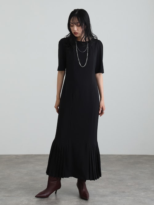 セール】結婚式 パーティードレス シンプルタイト袖あり&ミモレ丈