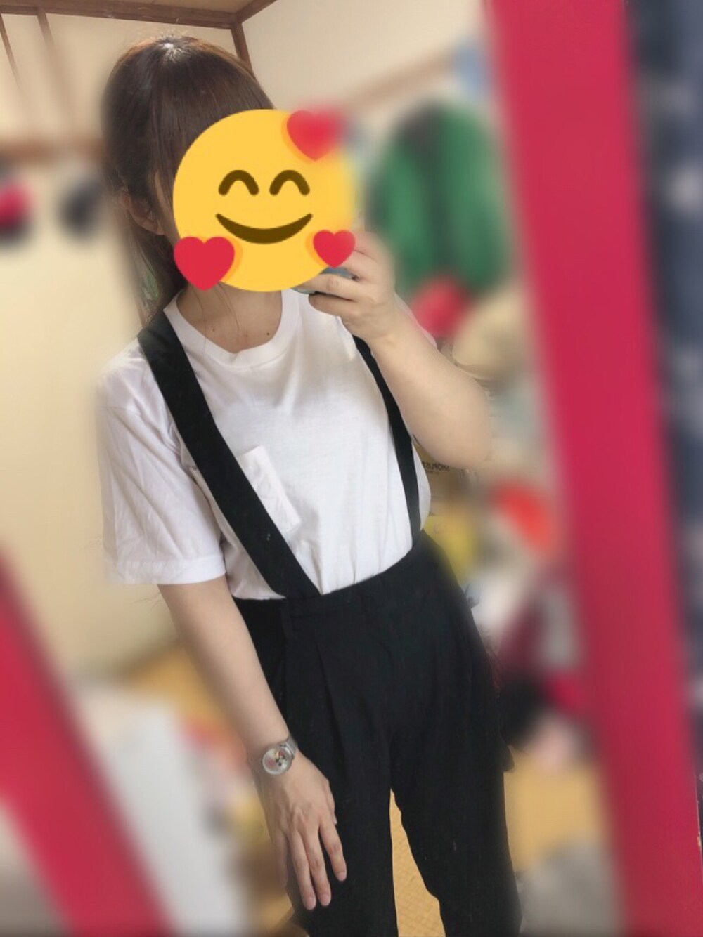 「シンプル、白黒、白Tシャツ、サロペット、オールインワン」｜「❤のアイテム（トップス、ホワイト系）」を使った、アラレちゃんさん（レディース・145cm）の夏コーディネートの1枚目の写真