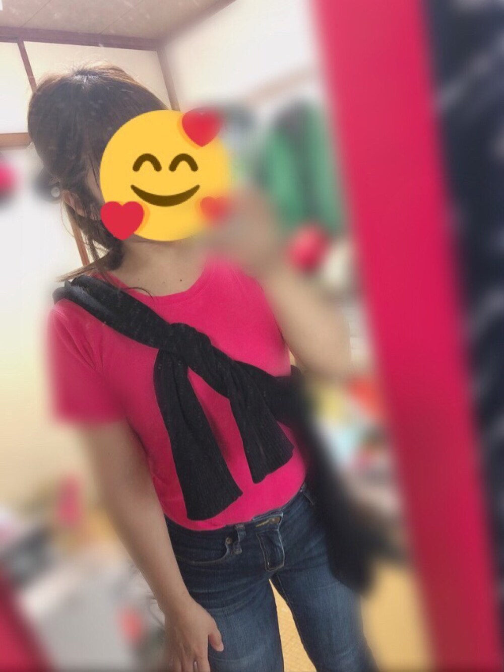 「ピンク、ピンク×ブラック、たすき掛け」｜「❤のアイテム（カーディガン/ボレロ、ブラック系）」を使った、アラレちゃんさん（レディース・145cm）の夏コーディネートの1枚目の写真