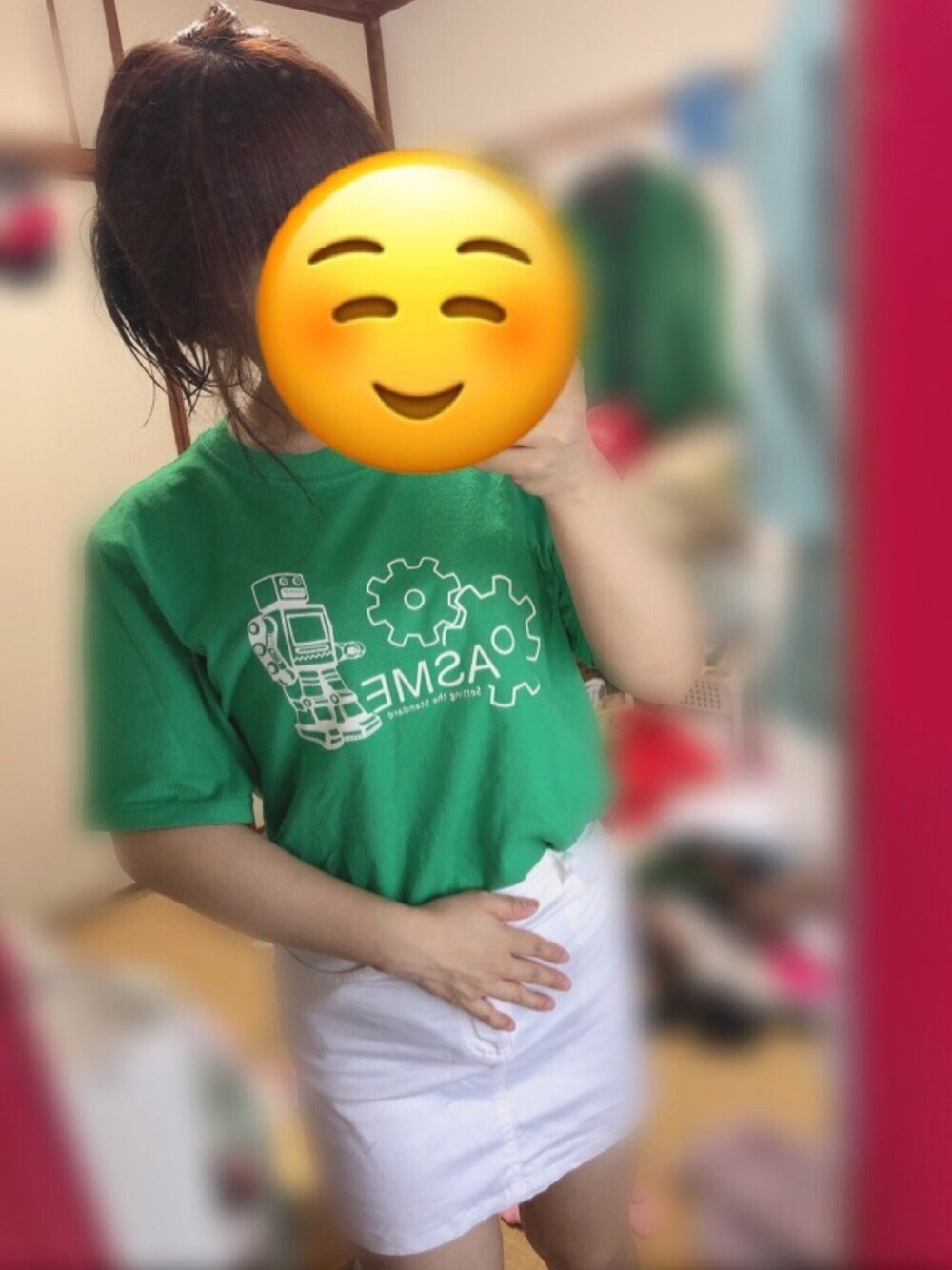 「ミニスカート」｜「、のアイテム（Tシャツ/カットソー、グリーン系）」を使った、アラレちゃんさん（レディース・145cm）の夏コーディネートの1枚目の写真