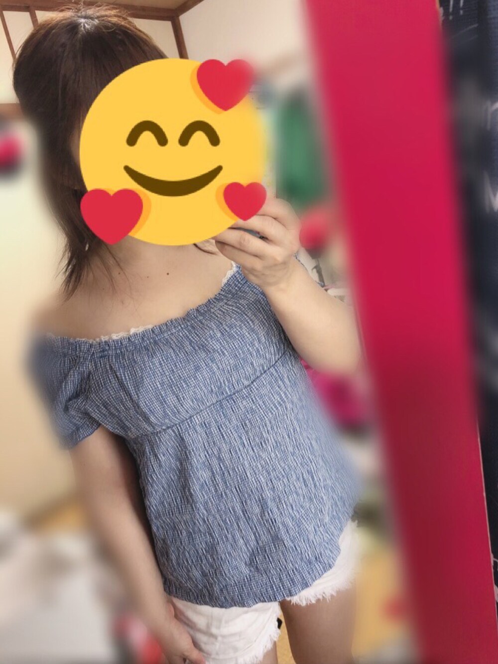 「ショートパンツ」｜「❤のアイテム（トップス、ブルー系）」を使った、アラレちゃんさん（レディース・145cm）の夏コーディネートの1枚目の写真