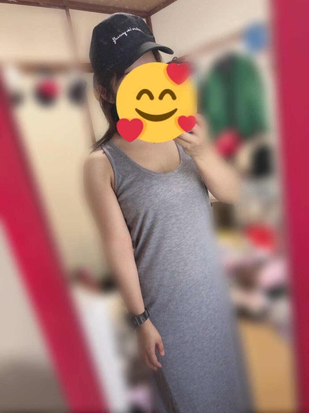 「マキシ丈ワンピース、ワンピース」｜「❤のアイテム（ワンピース/ドレス、グレー系）」を使った、アラレちゃんさん（レディース・145cm）の夏コーディネートの1枚目の写真