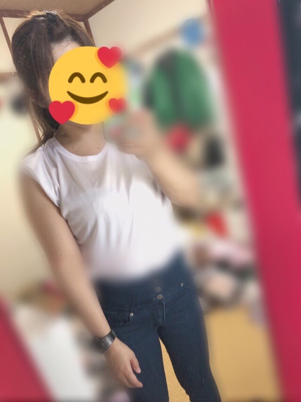 「ノースリーブ、ハイウエスト、ヘアアレンジ」｜「❤のアイテム（パンツ、ブラック系）」を使った、アラレちゃんさん（レディース・145cm）の夏コーディネートの1枚目の写真