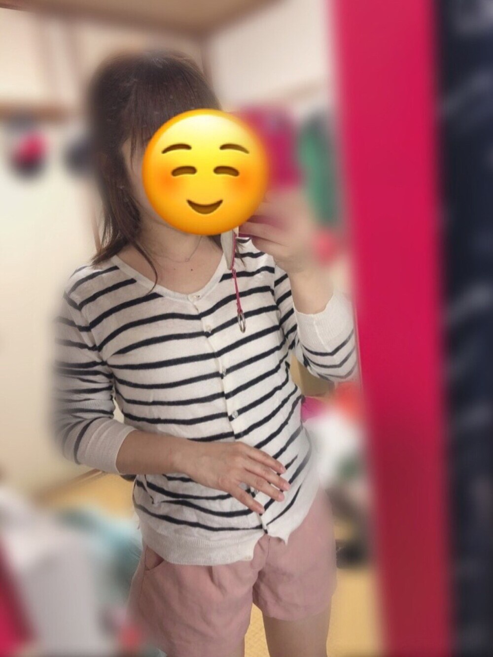 「ボーダー、ショートパンツ」｜「❤のアイテム（カーディガン/ボレロ、ホワイト系）」を使った、アラレちゃんさん（レディース・145cm）の夏コーディネートの1枚目の写真
