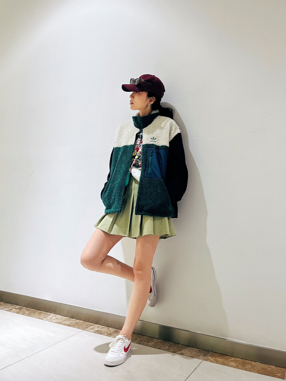 adidasのスタジャン（グリーン系）を使った人気ファッション