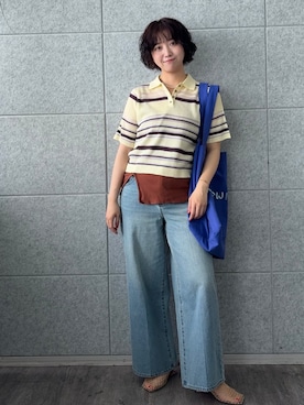 「ALL NEW MART（オールニューマート）のワイドバギーデニム（デニムパンツ、ブルー系）」を使った、yukiさん（レディース・164cm）の夏コーディネート