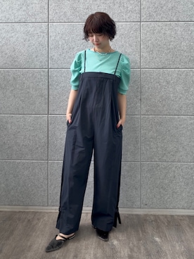 「ALL NEW MART（オールニューマート）のパワーショルダーギャザートップス（Tシャツ/カットソー、ブルー系）」を使った、yukiさん（レディース・164cm）の春コーディネート