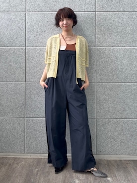 「ALL NEW MART（オールニューマート）のジップアップニットポロ（カーディガン/ボレロ、イエロー系）」を使った、yukiさん（レディース・164cm）の春コーディネート