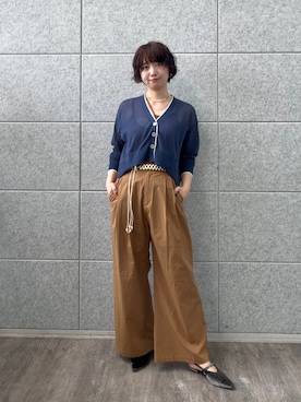 「ALL NEW MART（オールニューマート）のバイカラーシアーカーディガン（カーディガン/ボレロ、ブルー系）」を使った、yukiさん（レディース・164cm）の春コーディネート