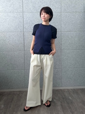 「ALL NEW MART（オールニューマート）のスリットニットタンクトップ（タンクトップ、ブルー系）」を使った、yukiさん（レディース・164cm）の春コーディネート