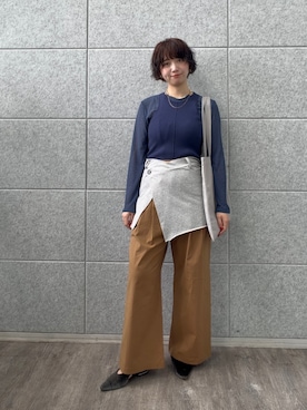 「ALL NEW MART（オールニューマート）の多ボタンデザイントップス（Tシャツ/カットソー、ブルー系）」を使った、yukiさん（レディース・164cm）の春コーディネート