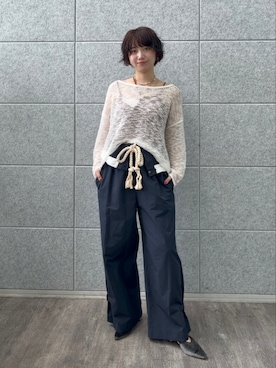 「ALL NEW MART（オールニューマート）のメランジシアーニット（ニット/セーター、ホワイト系）」を使った、yukiさん（レディース・164cm）の春コーディネート