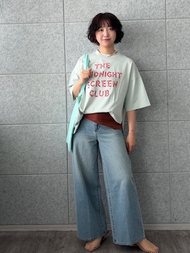 「ALL NEW MART（オールニューマート）のワイドバギーデニム（デニムパンツ、ブルー系）」を使った、yukiさん（レディース・164cm）の夏コーディネート