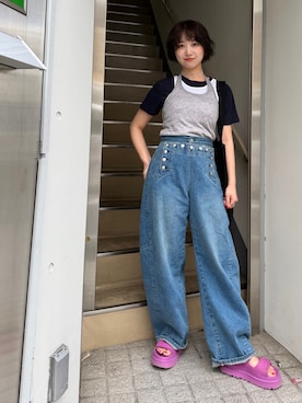 「ALL NEW MART（オールニューマート）の3ピースレイヤードトップス（その他トップス、ブルー系）」を使った、yukiさん（レディース・164cm）の春コーディネート
