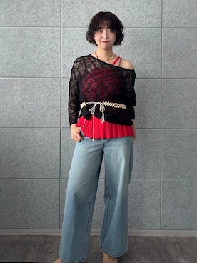 「ALL NEW MART（オールニューマート）の２WAYキャミトップス（タンクトップ、レッド系）」を使った、yukiさん（レディース・164cm）の春コーディネート