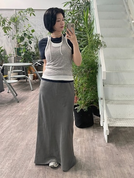 「ALL NEW MART（オールニューマート）の3ピースレイヤードトップス（その他トップス、ブルー系）」を使った、yukiさん（レディース・164cm）の秋コーディネート