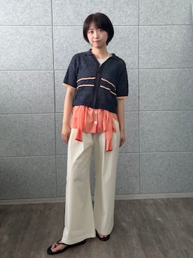 「ALL NEW MART（オールニューマート）のジップアップニットポロ（カーディガン/ボレロ、ブルー系）」を使った、yukiさん（レディース・164cm）の春コーディネート