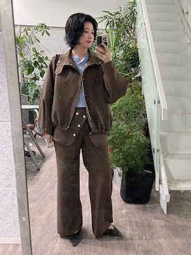 「ALL NEW MART（オールニューマート）のスタンドネックツイルジャケット（ブルゾン、ブラウン系）」を使った、yukiさん（レディース・164cm）の秋コーディネート