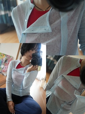 「ALL NEW MART（オールニューマート）の多ボタンデザイントップス（Tシャツ/カットソー、ブルー系）」を使った、yukiさん（レディース・164cm）の夏コーディネート