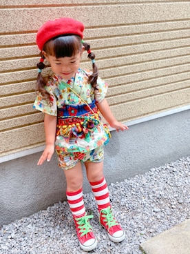 「アイテム（水着/着物・浴衣、ホワイト系）」を使った、ちけぱるさん（キッズ・90cm）の夏コーディネート