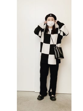 「スリットパンツ」｜「アイテム（ハンチング/ベレー帽）」を使った、CA★RIさん（レディース・163cm）の秋コーディネート