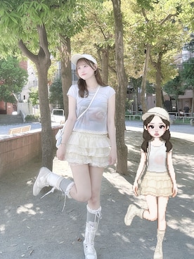 「アイテム（帽子、ホワイト系）」を使った、♡まりあ♡さん（レディース・169cm）の夏コーディネート