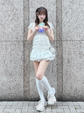 「RAY CASSIN（レイカズン）の【ホイップスカート】ティアードバルーンスカート（スカート、ホワイト系）」を使った、♡まりあ♡さん（レディース・169cm）の秋コーディネート