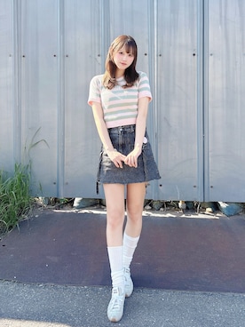 「半袖ニット」｜♡まりあ♡さん（レディース・169cm）の春コーディネート