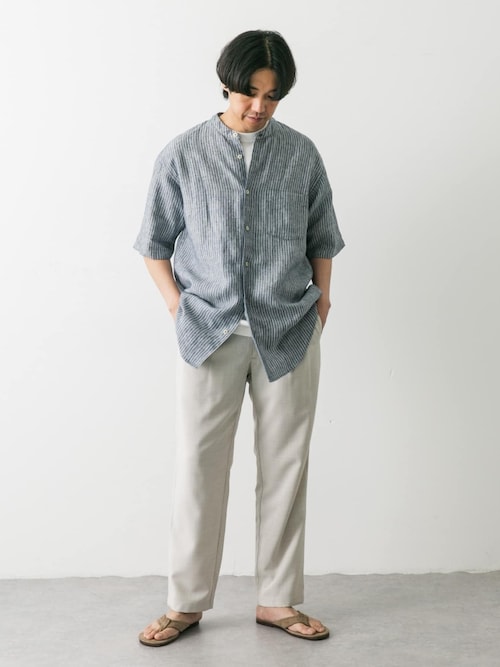 『永山瑛太さん着用』シルケットリネン バンドカラーショートスリーブシャツ