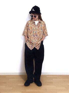 「LABRAT（ラブラット）のアイテム（帽子）」を使った、𝐩𝐨𝐧𝐢さん（レディース・157cm）の夏コーディネート