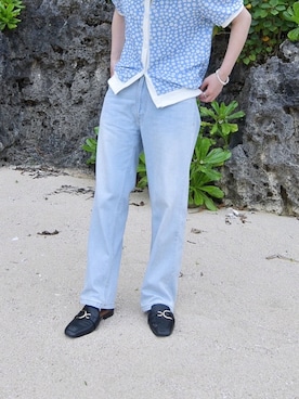 「MERLOT（メルロー）のアイテム（デニムパンツ）」を使った、𝐩𝐨𝐧𝐢さん（レディース・157cm）の夏コーディネート