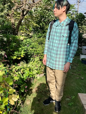 「jevous enprie!（ジュヴゾンプリ）のアイテム（シャツ/ブラウス、グリーン系）」を使った、まさおさん（メンズ・174cm）の秋コーディネート