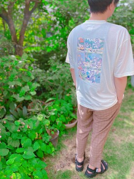 「CIAOPANIC TYPY（チャオパニックティピー）のアイテム（Tシャツ/カットソー、ホワイト系）」を使った、まさおさん（メンズ・174cm）の夏コーディネート