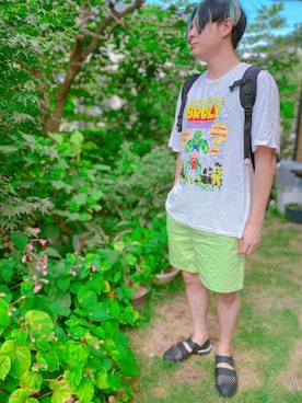 「Onitsuka Tiger（オニツカタイガー）のアイテム（サンダル）」を使った、まさおさん（メンズ・174cm）の夏コーディネート