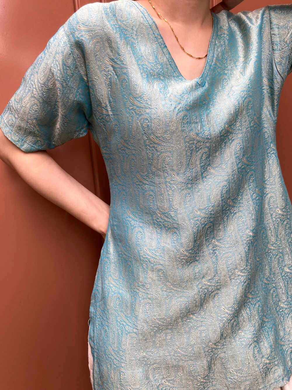 「休日コーデ、古着屋コレンテ、コレンテ、vintage、夏、淡色コーデ、ootd」｜「COLLENTEのアイテム（トップス、ブルー系）」を使った、COLLENTE(yuco)さん（レディース・169cm）の夏コーディネートの1枚目の写真